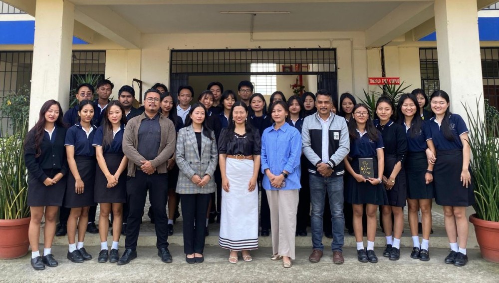 Dr Inakali Assumi with the students and others during the lecture organised by Department of English at Norman Putsure College on March 15.